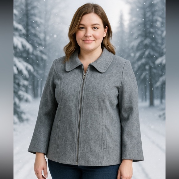 Amoxe 100% Wool Gray Coat L Timeless Peter Pan Collar Elegant Warm Outerwear - Picture 1 of 11